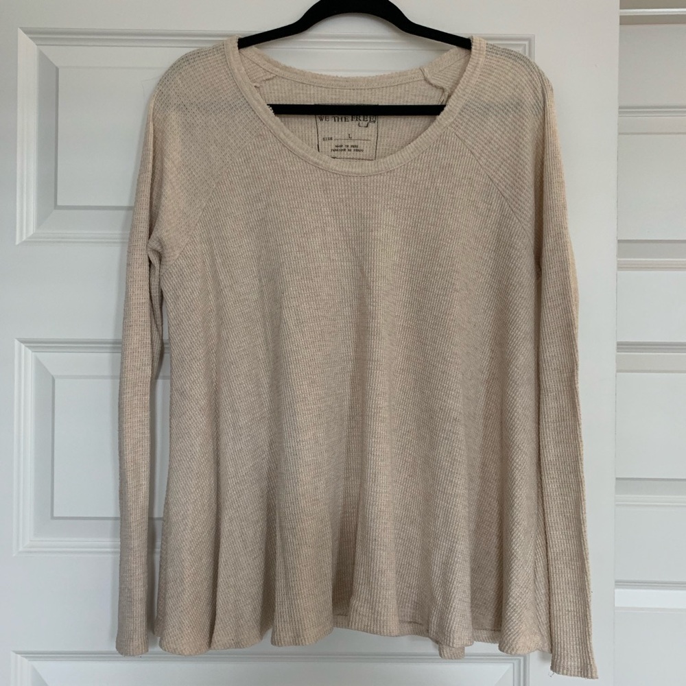 Free People Cream Waffle Thermal Shirt